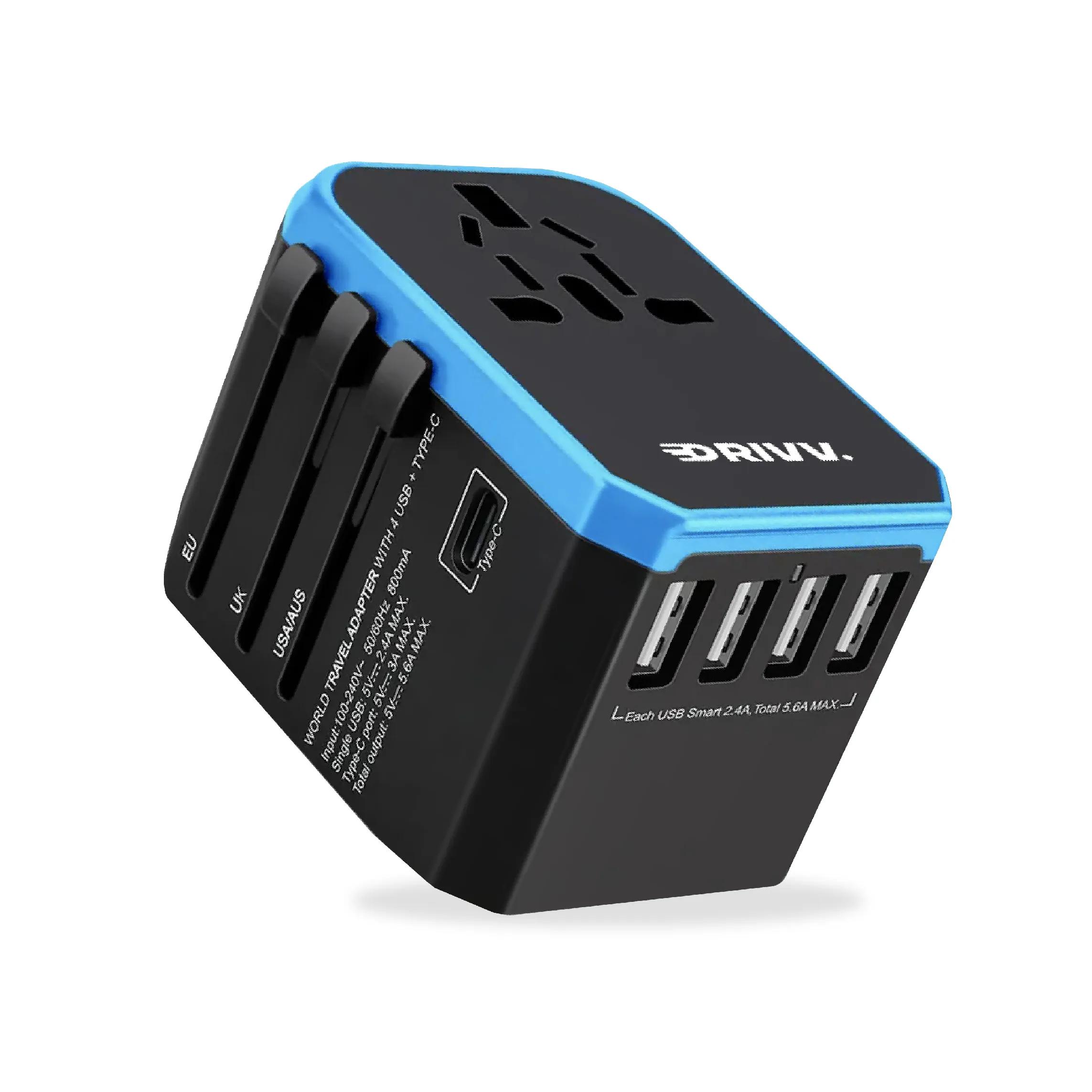 Drivv. Universele Wereldstekker Fast Charge Zwart